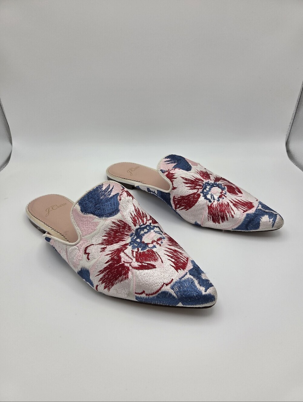 J Crew Marina Pointed Toe Slide Mules Style L5435 Women's 7 Floral Red Blue